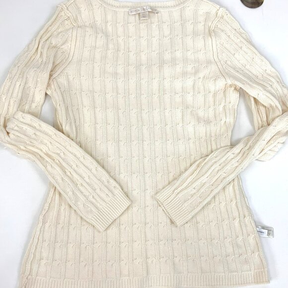 Boston Proper Sweater White/Cream V Neck Cable Knit Pearl Embellished Size M - Picture 12 of 16
